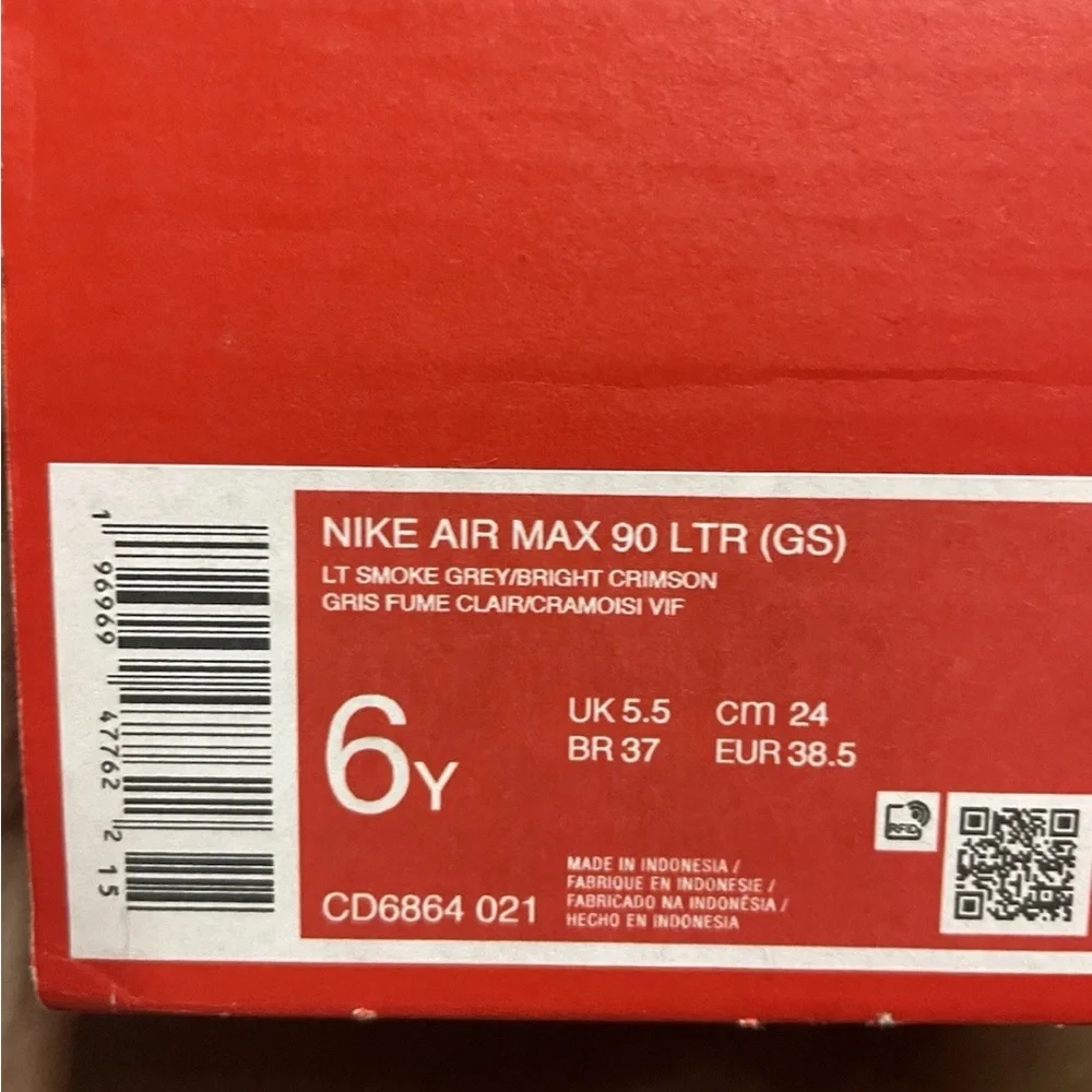 Nike Air Max 90 LTR Shoe Size 6Y Lt Smoke Grey CD6864-021